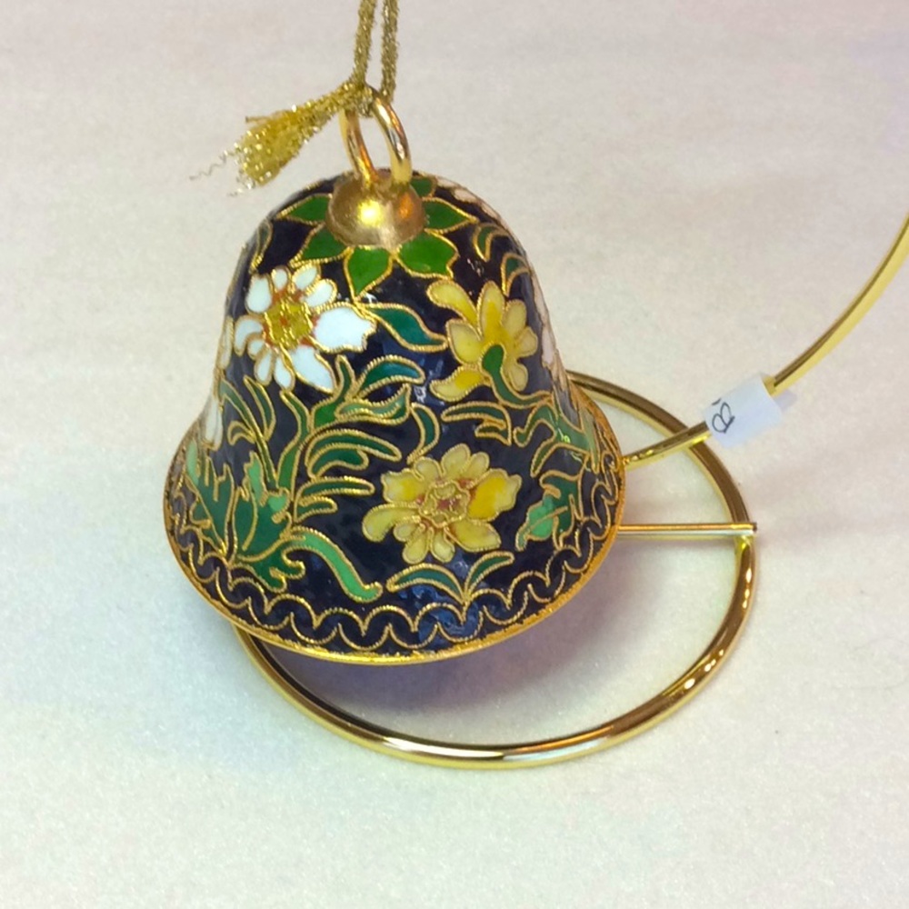 FINAL SALE PRICE Large Cloisonné Bell Orn. in Black, Yellow, White!